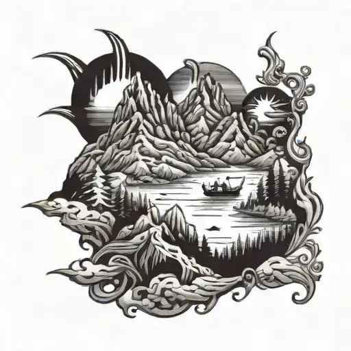 travel and mountains and God and devil and life and death and good time and friends  tattoo design idea