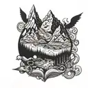 travel and mountains and God and devil and life and death and good time and friends  tattoo design idea
