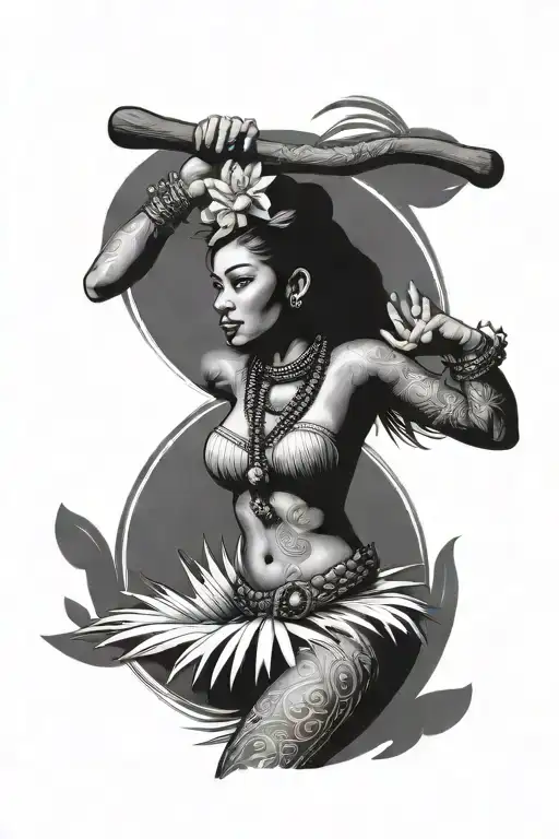 realistic hula girl riding tattoo design idea