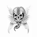 crow with open wings on a skull with a snake tattoo design idea