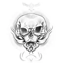 crow with open wings on a skull with a snake tattoo design idea