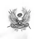 crow with open wings on a skull with a snake tattoo design idea