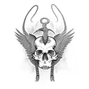 crow with open wings on a skull with a snake tattoo design idea