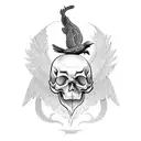 crow with open wings on a skull with a snake tattoo design idea