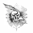 crow with open wings on a skull with a snake tattoo design idea