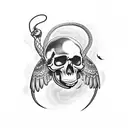 crow with open wings on a skull with a snake tattoo design idea