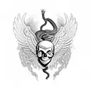 crow with open wings on a skull with a snake tattoo design idea