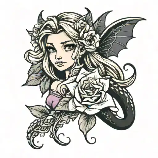 toothless Rapunzel flower tattoo design idea