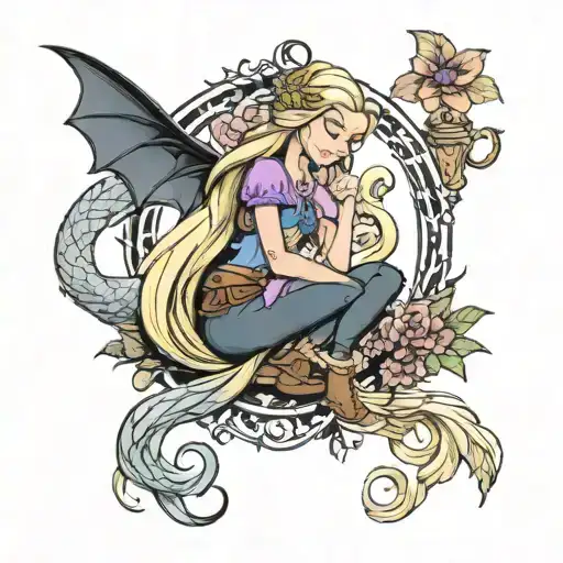 Rapunzel toothless tattoo design idea