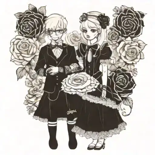 black boy in lolita fashion and albino girl in lolita fashion tattoo design idea
