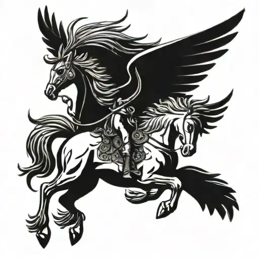 greek pegasus with doves flying above it tattoo design idea