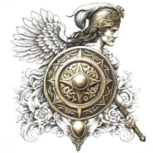 greek goddess athena with her shield tattoo design idea