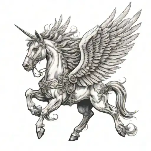 greek pegasus with doves flying above it tattoo design idea