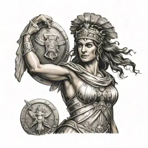 Greek goddess athena holding her shield tattoo design idea