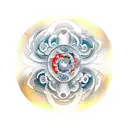 Yin and Yang symbol, with shapes surrounding it on the outside of the symbol that are symmetrical tattoo design idea