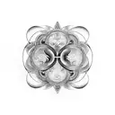 Yin and Yang symbol, with shapes surrounding it on the outside of the symbol that are symmetrical tattoo design idea