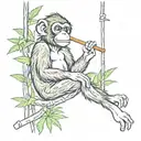 A monkey smoking a joint while swinging from a cannabis plant tattoo design idea