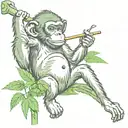 A monkey smoking a joint while swinging from a cannabis plant tattoo design idea