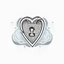 A heart-shaped lock with the word 'loyalty' engraved on it, surrounded by dollar signs and intricate patterns. tattoo design idea