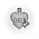 A heart-shaped lock with the word 'loyalty' engraved on it, surrounded by dollar signs and intricate patterns. tattoo design idea