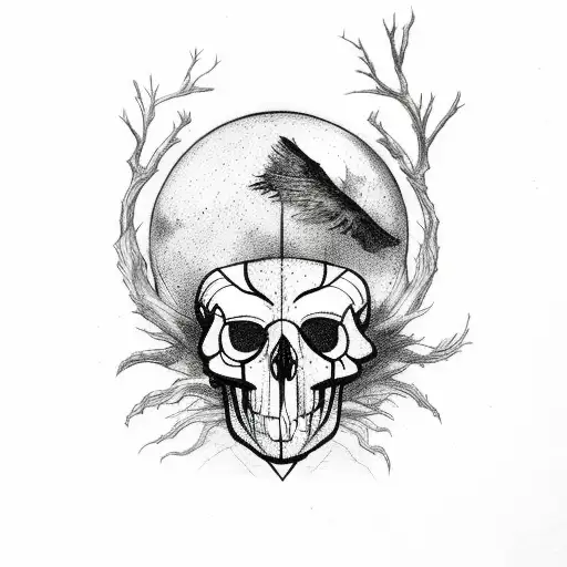 Crow skull moon forest  tattoo design idea