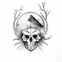 Crow skull moon forest  tattoo design idea