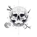 Crow skull moon forest  tattoo design idea