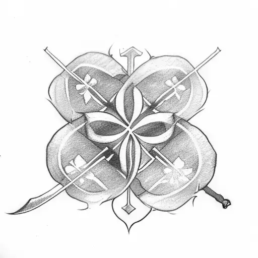 5 leaf clover with sword tattoo design idea