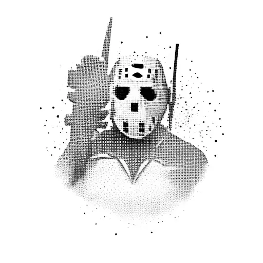 A silhouette of Jason Voorhees holding a microphone and singing heavy metal songs tattoo design idea
