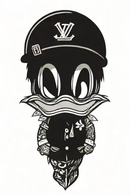 Donald duck gangster with louis vuitton shirt on   tattoo design idea