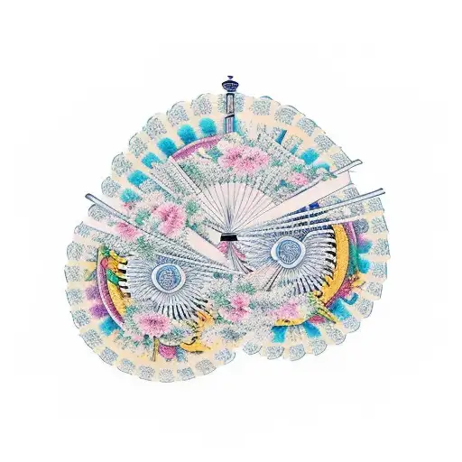 two stacked Chinese style fans with shading  tattoo design idea