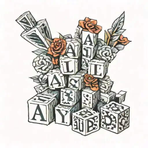building blocks with the phrase a little unsteady spelled out tattoo design idea