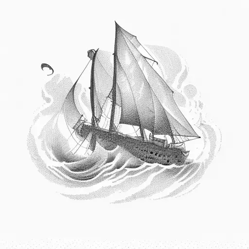 Anxiety depicted as a turbulent sea with stoic ship sailing through tattoo design idea