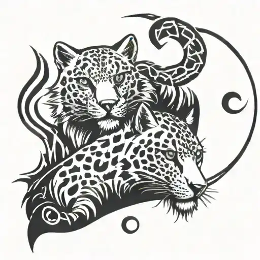 snow leopard and wolf ying and yang style tattoo design idea