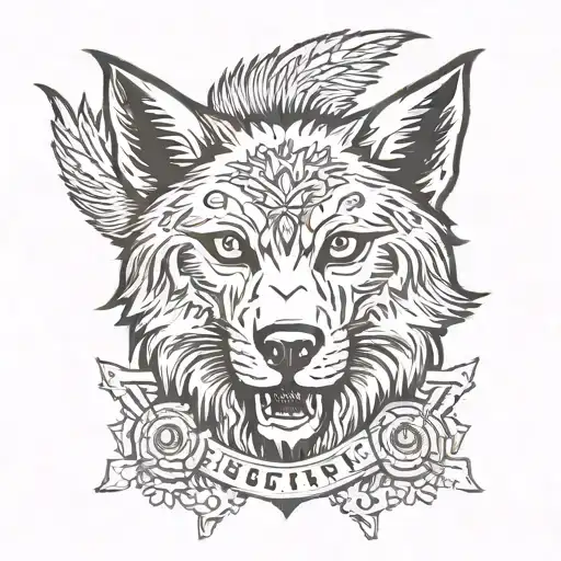 A security badge with a wolf's head in the center, symbolizing protection and strength in a traditional style tattoo design idea