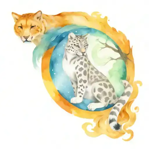 snow leopard and wolf ying and yang style tattoo design idea