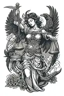 Lady Justice and a raven as symbol of death tattoo design idea