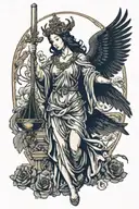 Lady Justice and a raven as symbol of death tattoo design idea