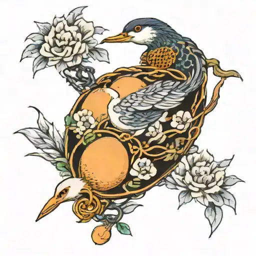 his death is at the end of a needle, the needle is in an egg, the egg is in a duck, the duck is in a hare, the hare is hidden in a chest, the chest hangs in chains on tattoo design idea