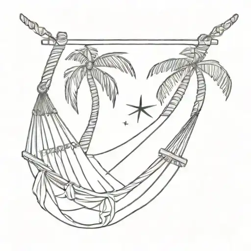 beach ocean palm tree hammock tattoo design idea