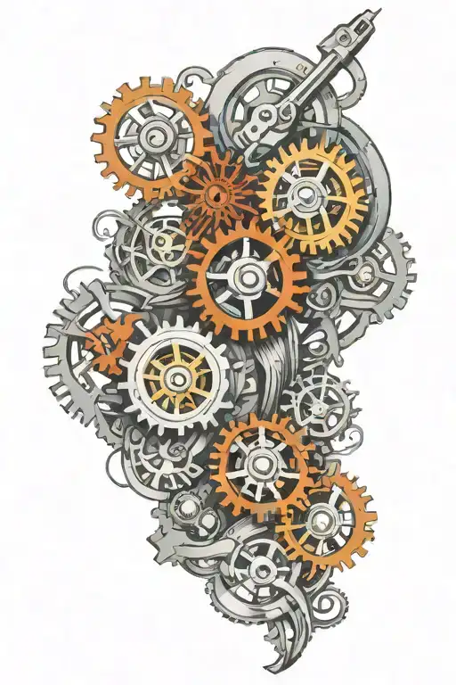biomechanical gears and pumps tattoo design idea