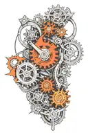 biomechanical gears and pumps tattoo design idea