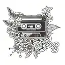 A tattoo design of a cassette tape with a mix of Kendrick Lamar's greatest hits, symbolizing a nostalgic love for music and appreciation for the artist tattoo design idea
