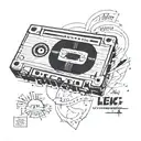 A tattoo design of a cassette tape with a mix of Kendrick Lamar's greatest hits, symbolizing a nostalgic love for music and appreciation for the artist tattoo design idea