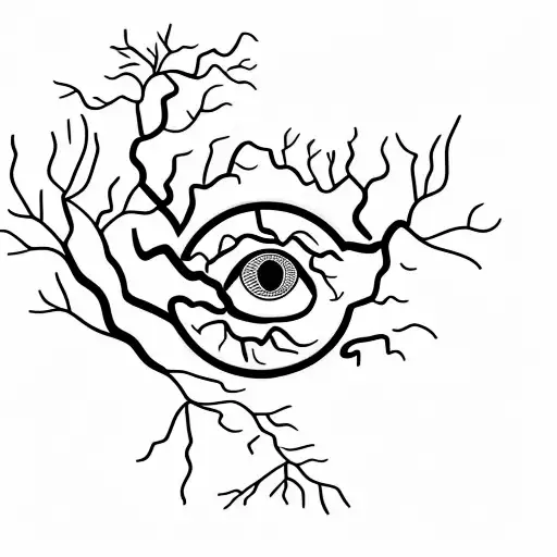 A minimalist tattoo of an eye within the branches of a tree, representing the chef's appreciation for the beauty of nature and the importance of vision in cooking tattoo design idea