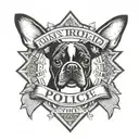 police style badge with words Junkyard Dogg around it and a boston terrier in the middle  tattoo design idea