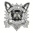 police style badge with words Junkyard Dogg around it and a boston terrier in the middle  tattoo design idea