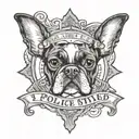 police style badge with words Junkyard Dogg around it and a boston terrier in the middle  tattoo design idea