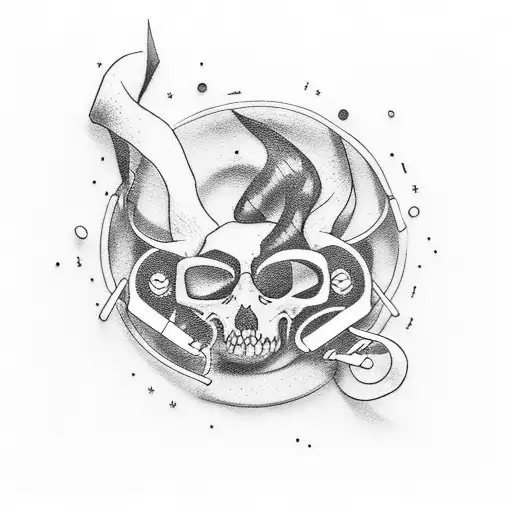 A tattoo combining elements of music, depression, and December, with a badass and dark twist, in a dotwork style. tattoo design idea