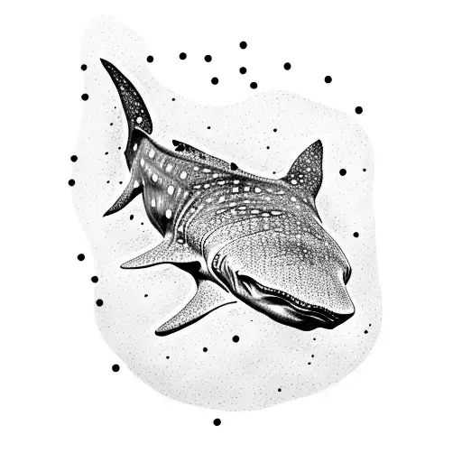 A dotwork tattoo of a whale shark surrounded by bolts of electricity tattoo design idea
